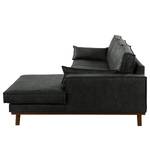 Ecksofa Jurga Antiklederlook - Microfaser Yaka: Schwarz - Longchair davorstehend rechts