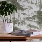 Papier peint en intissé Forêt Vintage Blanc - 0,53 m x 10,05 m - Blanc / Vert