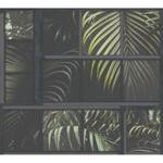 Vliesbehang Industrielook Fensterblick zwart - 0,53m x 10,05m - Zwart/groen