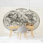 Vliesbehang Franse Wereldkaart vliespapier - zwart/wit - 384 x 255 cm