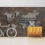 Fotomurale Mappa del mondo di legno Tessuto non tessuto - Marrone - 432 x 290 cm