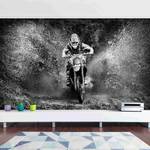 Vliestapete Motocross im Schlamm Vliespapier - Schwarz / Weiß - 384 x 255 cm