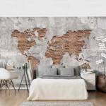 Fotomurale Cartina del mondo Shabby Tessuto non tessuto - Grigio - 384 x 255 cm