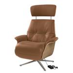 Fauteuil relax Anderson III Cuir véritable Neka : Caramel - Chrome brillant - Chêne