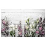 Coprifornelli Fiori bianchi e rosa Vetro temprato - Grigio - 80 x 52 cm
