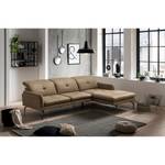 Ecksofa Bosley Antiklederlook - Microfaser Priya: Taupe - Longchair davorstehend rechts - Ohne Hocker