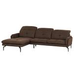 Ecksofa Bosley Antiklederlook - Microfaser Priya: Dunkelbraun - Longchair davorstehend links - Ohne Hocker