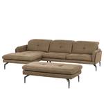 Ecksofa Bosley Antiklederlook - Microfaser Priya: Taupe - Longchair davorstehend links - Mit Hocker