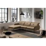 Ecksofa Bosley Antiklederlook - Microfaser Priya: Taupe - Longchair davorstehend links - Mit Hocker