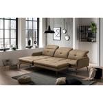 Ecksofa Bosley Antiklederlook - Microfaser Priya: Taupe - Longchair davorstehend links - Mit Hocker