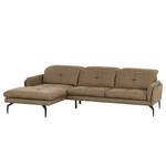 Ecksofa Bosley Antiklederlook - Microfaser Priya: Taupe - Longchair davorstehend links - Mit Hocker