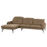 Ecksofa Bosley Antiklederlook - Microfaser Priya: Taupe - Longchair davorstehend links - Mit Hocker