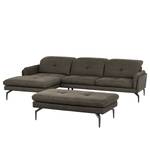 Ecksofa Bosley Antiklederlook - Microfaser Priya: Anthrazit - Longchair davorstehend links - Mit Hocker