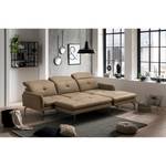 Ecksofa Bosley Antiklederlook - Microfaser Priya: Taupe - Longchair davorstehend rechts - Mit Hocker