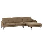 Ecksofa Bosley Antiklederlook - Microfaser Priya: Taupe - Longchair davorstehend rechts - Mit Hocker