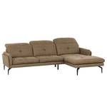 Ecksofa Bosley Antiklederlook - Microfaser Priya: Taupe - Longchair davorstehend rechts - Mit Hocker