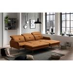 Ecksofa Bosley Antiklederlook - Microfaser Priya: Cognac - Longchair davorstehend rechts - Mit Hocker