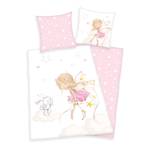 Parure de lit Little Fairy Tissu renforcé - Rose / Blanc - 135 x 200 cm + oreiller 80 x 80 cm
