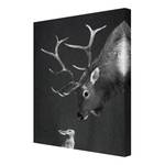 Leinwandbild Illustration Hirsch I Schwarz;Weiß - 60 x 80 x 2 cm - Breite: 60 cm