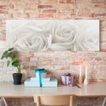 Impression sur toile Roses blanches II Beige - 120 x 40 x 2 cm - Largeur : 120 cm