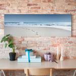 Leinwandbild Spuren im Sand II Blau - 150 x 50 x 2 cm - Breite: 150 cm