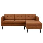 Ecksofa Croom Microfaser Zaira: Cognac - Longchair davorstehend rechts - Mit Hocker