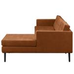 Ecksofa Croom Microfaser Zaira: Cognac - Longchair davorstehend rechts - Mit Hocker