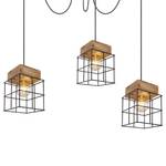 Hanglamp Merril III Zwart - Bruin - Metaal - Massief hout - Hoogte: 300 cm