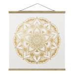Quadro di tessuto Mandala in fiore Tessuto. Legno massello - Oro - 100cm x 100cm x 0,3cm - 100 x 100 cm