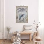 Tableau déco Shabby Chic Collage Paon Toile et bois massif - Gris - 100 cm x 133, 5 cm x 0,3 cm - 100 x 134 cm