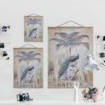 Stoffbild Shabby Chic Collage Pfau Textil; Massivholz (Holzart) - Grau - 100cm x 133,5cm x 0,3cm - 100 x 134 cm