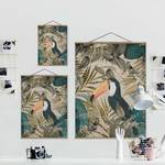 Wandkleed Collage Toekan Jungle textiel & massief hout (houtsoort) - meerdere kleuren - 100cm x 133,5cm x 0,3cm - 100 x 134 cm