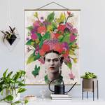 Stoffbild Frida Kahlo Blumenportrait Textil; Massivholz (Holzart) - Mehrfarbig - 100cm x 133,5cm x 0,3cm - 100 x 134 cm