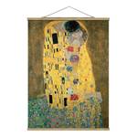 Stoffbild Gustav Klimt  Der Kuß Textil; Massivholz (Holzart) - Gold - 100cm x 133,5cm x 0,3cm - 100 x 134 cm