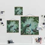 Tableau déco  Shabby Chic Paon I Toile et bois massif - Turquoise - 100 cm x 100 cm x 0,3 cm - 100 x 100 cm