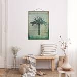 Tableau déco  Vintage Collage Palmier Toile et bois massif - Vert - 100 cm x 133,5 cm x 0,3 cm - 100 x 134 cm