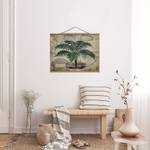 Stoffbild Collage Palme & Weltkarte Textil; Massivholz (Holzart) - Grün - 100cm x 75cm x 0,3cm - 100 x 75 cm