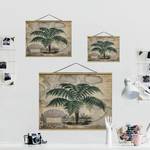 Wandkleed Collage Palm & Wereldkaart textiel & massief hout (houtsoort) - groen - 100cm x 75cm x 0,3cm - 100 x 75 cm