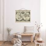 Wandkleed Wereldkaart Antiek textiel & massief hout (houtsoort) - Beige; zwart - 100cm x 75cm x 0,3cm - 100 x 75 cm
