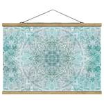 Wandkleed Mandala Aquarell Ornament textiel & massief hout (houtsoort) - turquoise - 100cm x 66,5cm x 0,3cm - 100 x 67 cm