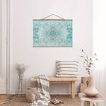 Wandkleed Mandala Aquarell Ornament textiel & massief hout (houtsoort) - turquoise - 100cm x 66,5cm x 0,3cm - 100 x 67 cm