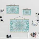 Wandkleed Mandala Aquarell Ornament textiel & massief hout (houtsoort) - turquoise - 100cm x 66,5cm x 0,3cm - 100 x 67 cm