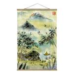 Wandkleed Japan Bamboebos textiel & massief hout (houtsoort) - geel - 100cm x 150cm x 0,3cm - 100 x 150 cm