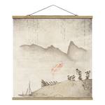 Tableau déco Style Japonais I Toile et bois massif - Beige - 35 cm x 35 cm x 0,3 cm - 35 x 35 cm