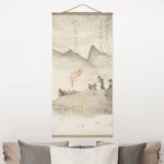 Wandkleed  Japan Stilte II textiel & massief hout (houtsoort) - Beige - 35cm x 70cm x 0,3cm - 35 x 70 cm