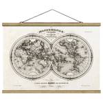 Quadro di tessuto Mappa degli emisferi Tessuto. Legno massello - Nero / Bianco - 35cm x 23,5cm x 0,3cm - 35 x 24 cm