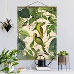 Tableau déco Collage Perroquets Toile et bois massif - Vert - 35 cm x 46,5 cm x 0,3 cm - 35 x 47 cm