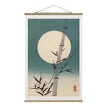 Tableau déco Lune et bambous Toile et bois massif - Bleu - 35 cm x 52,5 cm x 0,3 cm - 35 x 53 cm