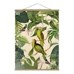 Stoffbild Collage Papageien im Dschungel Textil; Massivholz (Holzart) - Grün - 80cm x 106,5cm x 0,3cm - 80 x 107 cm