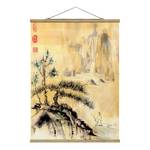 Tableau déco Montagnes japonaises Toile et bois massif - Jaune - 80 cm x 106,5 cm x 0,3 cm - 80 x 107 cm